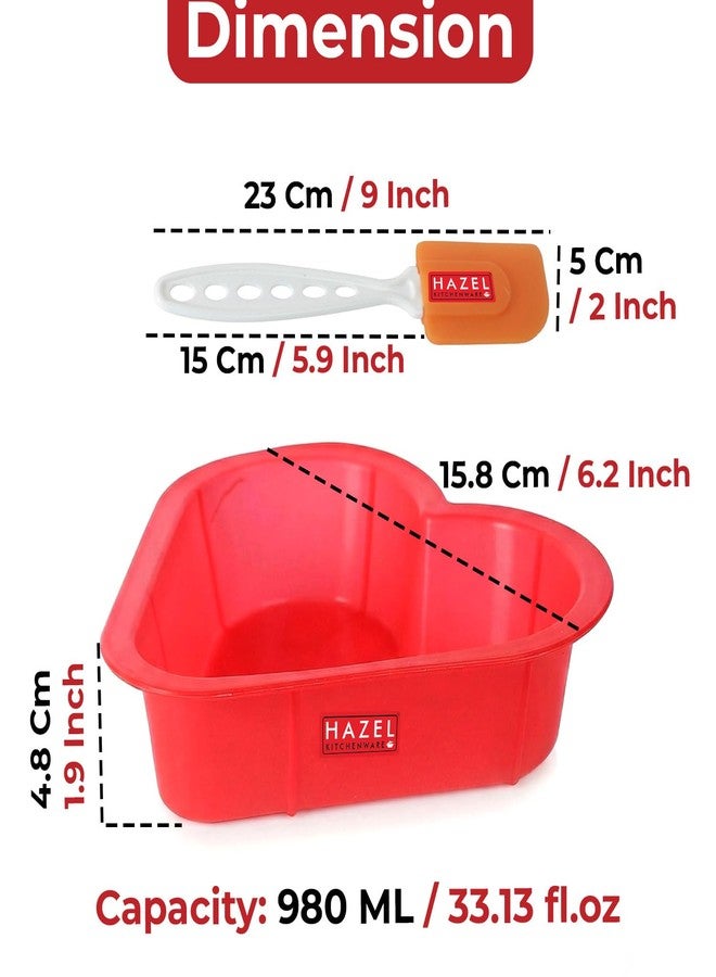 هايزل قالب كيك صغير من السيليكون على شكل قلب أحمر من هازل، مناسب لنصف كيلوغرام، مع ملعقة برتقالية. - Image 3